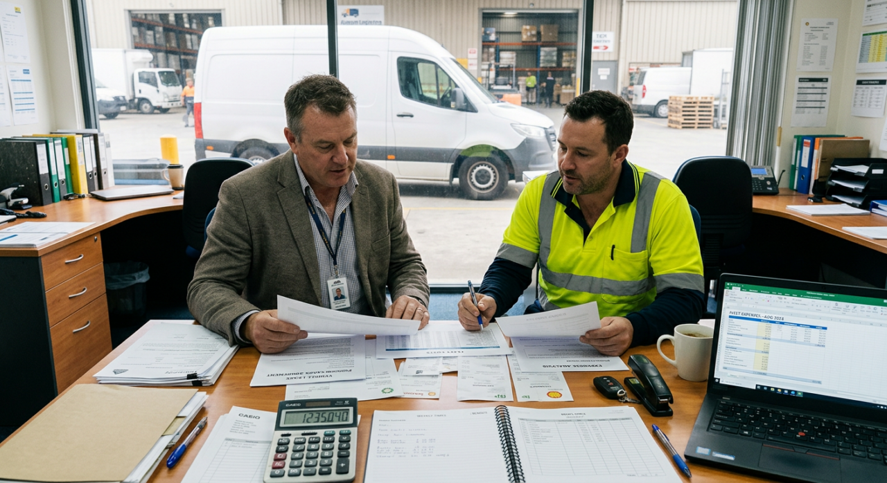 A business owner and fleet manager reviewing the true cost of an in-house delivery vehicle.