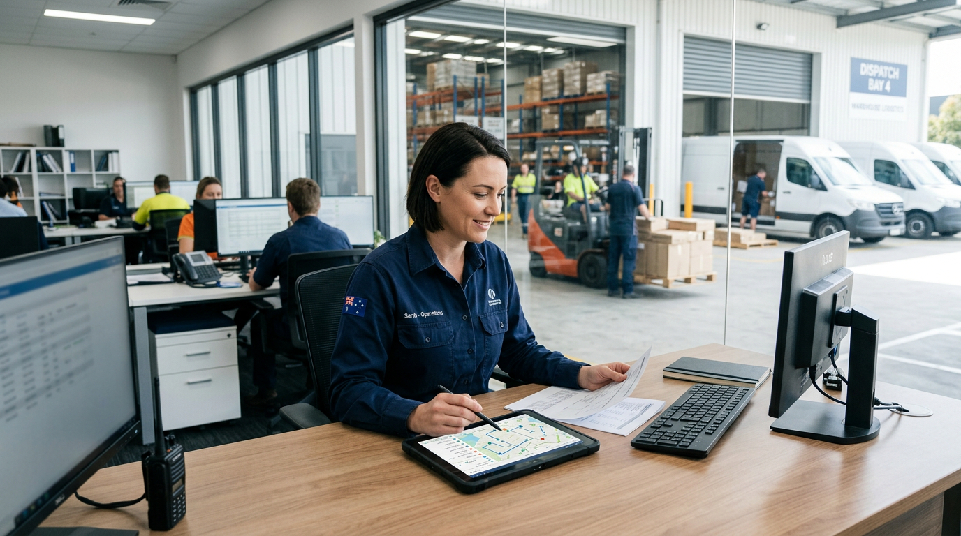 A clean, professional B2B featured image showing an Australian delivery planner.