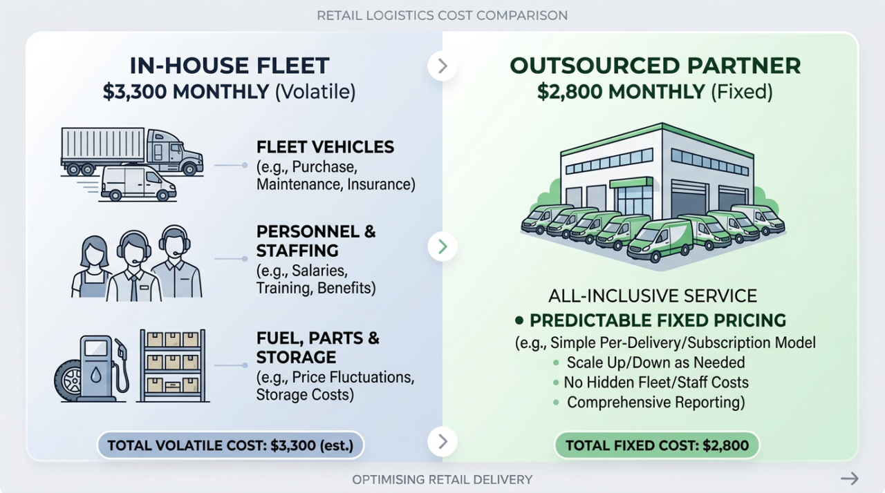 A comparison graphic showing two monthly retail delivery cost models side by side.