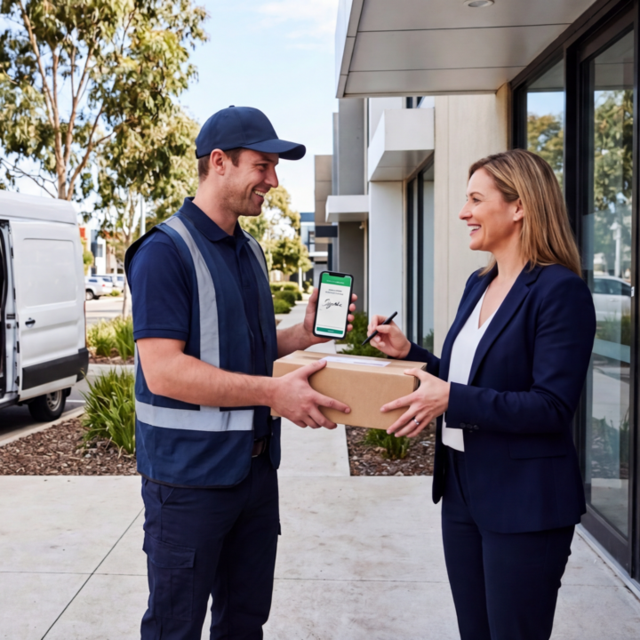 A delivery partner handing over a package.