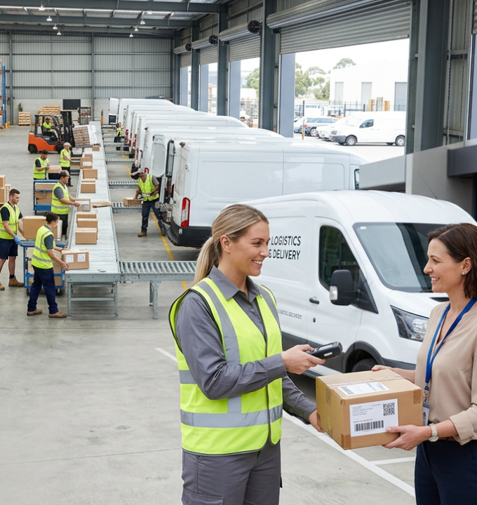 A polished B2B logistics featured image showing the full journey from shipping to delivery. (2)