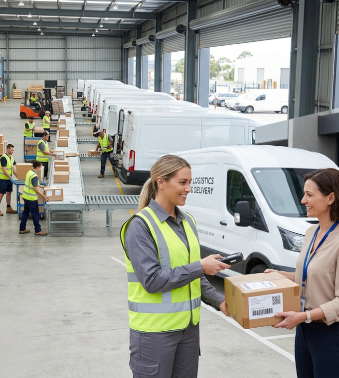 A polished B2B logistics featured image showing the full journey from shipping to delivery. (2)