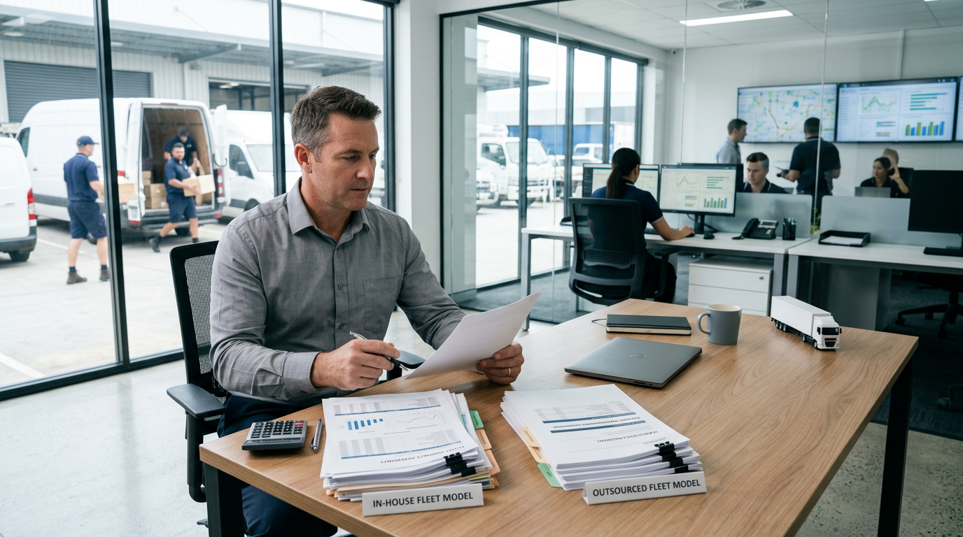 A strategic B2B logistics image showing a business leader.