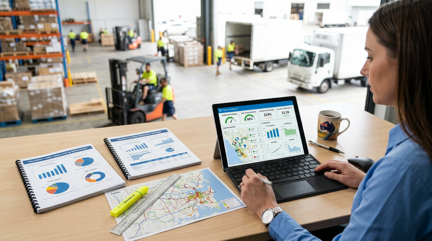 A strategic B2B logistics image showing the connection between delivery operations and financial performance.