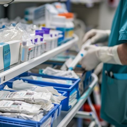 Healthcare Worker Organizing Medical Supplies